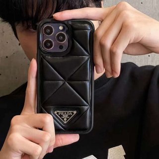 追跡付き発送【プラダ】レザー スマホケース 本物iPhone14Pro/14proMaxケース 1ZH165_2CLT_F0002