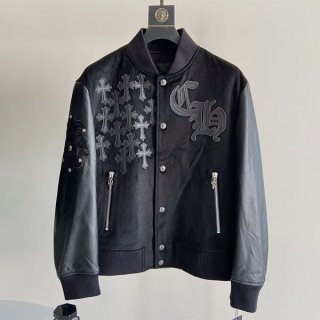 クロムハーツ レザー スリーブ ジャケット本物 ◆セメタリークロス&BSフレア Kuk07947