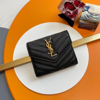稀少 サンローラン モノグラム 三つ折り財布 本物 ゴールド金具 Sal15420 稀少 サンローラン モノグラム 三つ折り財布 本物 ゴールド金具 Sal15420