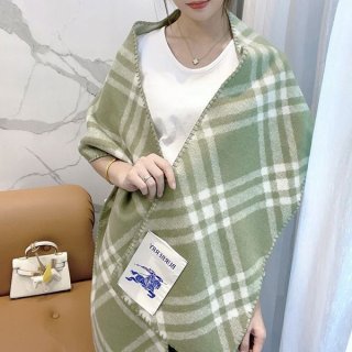 【バーバリー】 チェックウールマフラー 本物 グリーン バーバリー Baf85082