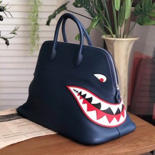 1点限り！エルメス ボリード シャーク 本物 45cm ブルーニュイ ert71674