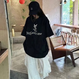 サンローラン ロゴ プリント 半袖 Tシャツ 本物 Saf32344 サンローラン ロゴ プリント 半袖 Tシャツ 本物 Saf32344