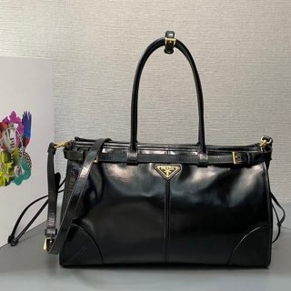 【大特価】プラダ レザー ラージ ハンドバッグ 本物 ストラップ付き puv74245
