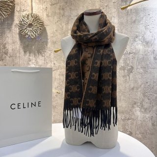注目度NO.1 セリーヌ モノグラム フリンジスカーフ 本物 カシミア Cec13367