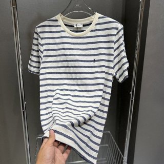 超希少!サンローラン ロゴ ボーダーコットン 本物 Tシャツ Sam98777 超希少!サンローラン ロゴ ボーダーコットン 本物 Tシャツ Sam98777