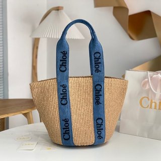 クロエ WOODY 本物 ラージ バスケット かごバッグ/ Denim chb25866 クロエ WOODY 本物 ラージ バスケット かごバッグ/ Denim chb25866