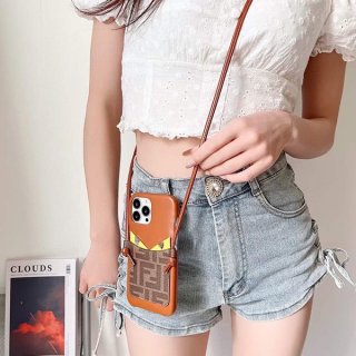 フェンディ スマホケース 本物iPhone14Pro/14ProMax FFロゴ カードホルダーポケット付 feb41417