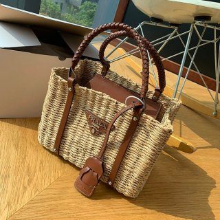 プラダ 本物 ナチュラルファイバーxレザー ハンドバッグ puv30682 プラダ 本物 ナチュラルファイバーxレザー ハンドバッグ puv30682