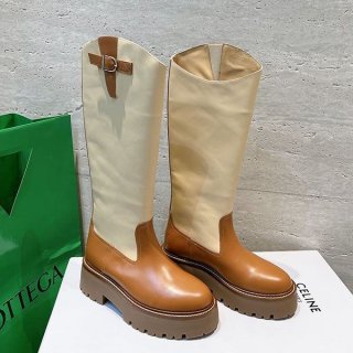 お洒落 セリーヌ バックル ハイブーツ 本物 カーフスキン Ceh41744