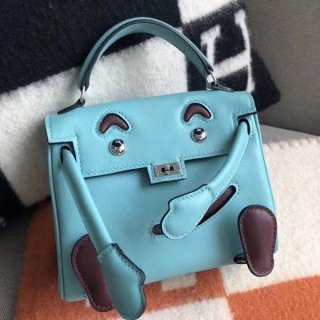 稀少エルメス ケリードール 本物 ブルー シルバー金具 eri13285 稀少エルメス ケリードール 本物 ブルー シルバー金具 eri13285