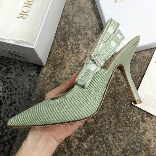 一目惚れジャディオール 本物 スリングバックパンプス★ヒール9.5cm グリーン テクニカルファブリック deu99974