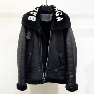 超希少！バレンシアガ Cocoon Aviator ジャケット 本物★シャイニー ラムスキン＆ボンドウール ブラック 646456TKS311069