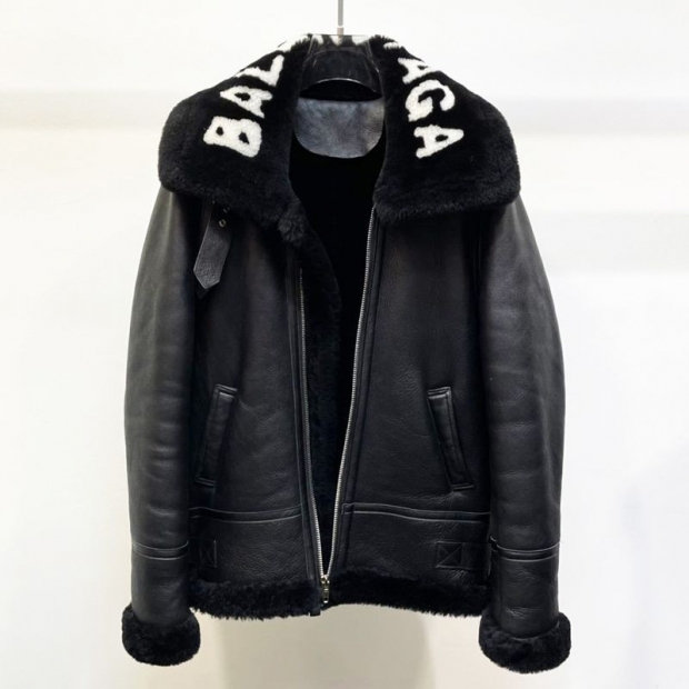超希少！バレンシアガ Cocoon Aviator ジャケット 本物★シャイニー ラムスキン＆ボンドウール ブラック 646456TKS311069