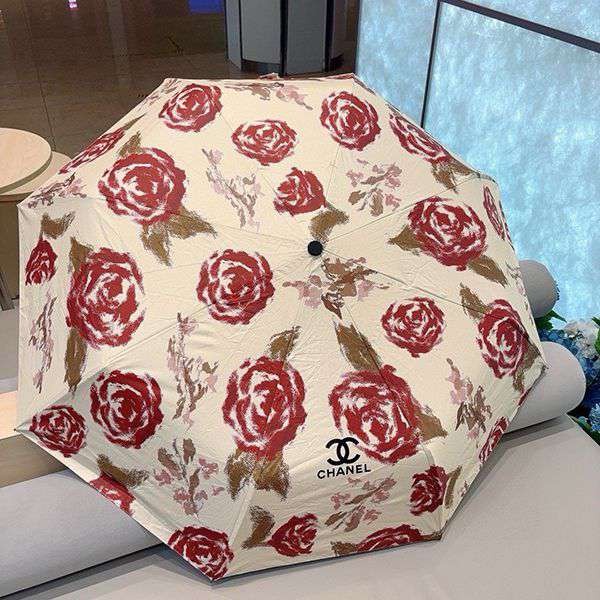 シャネル 雨晴兼用折りたたみ傘 本物☆バラのパターン shr28152