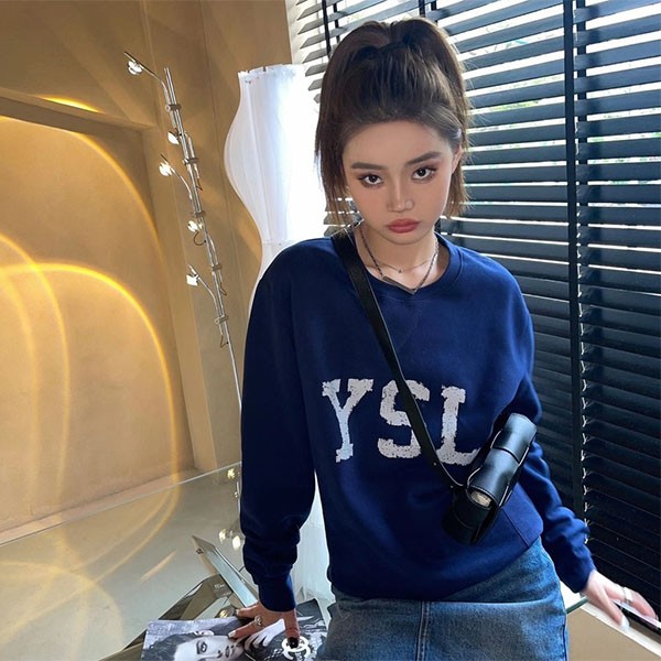 ☆超人気☆サンローラン トレーナー 本物 YSL スウェットシャツ ブルー Sab58325
